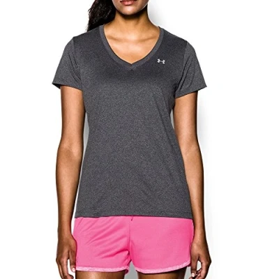 Image of Under Armour Women Tech Short Sleeve V Solid, Ladies T Shirt Made of 4 Way Stretch Fabric, Ultra light &amp; Breathable Running Apparel for