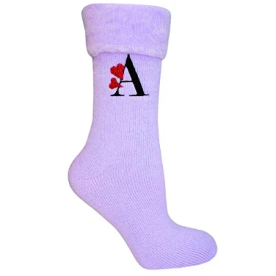 Image of Personalised Valentines Hearts Monogram Super Soft Thermal Bed Sock (Purple)