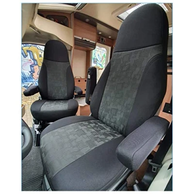 Image of BREMER SITZBEZÜGE Custom Seat Covers Protective Pilot Seats Driver and Passenger Set Compatible with Motorhome Fiat Ducato 821 Black