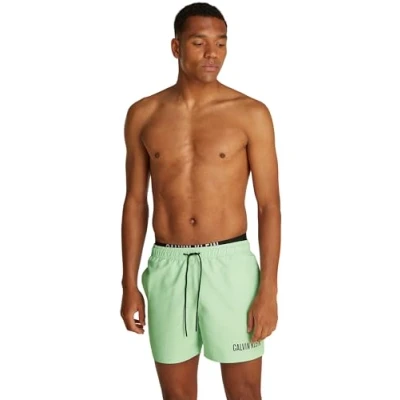 Image of Calvin Klein Men&#039;s Medium Double Wb Swim Trunk, Pastel Green, S