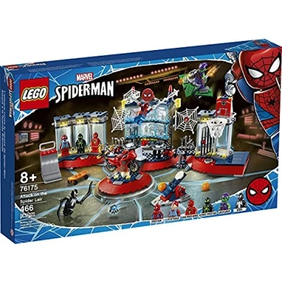 Image of LEGO Marvel Spider Man Attack on The Lair 76175 Cool Building Toy, Featuring Headquarters; Includes Man, Green Goblin and Venom Minifigures, New 2021 (466 Pieces)