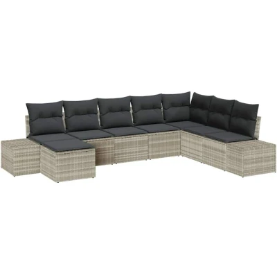 Image of vidaXL 8 Piece Garden Sofa Set with Cushions Light Grey Poly Rattan