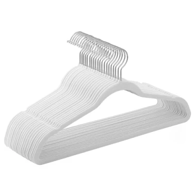 Image of SONGMICS Set of 20 Velvet Hangers, 41.5 cm Wide, Space Saving, High Load Capacity, with 360 Swivel Hooks, for Coats Shirts Suits, Silver and White CRF026W20