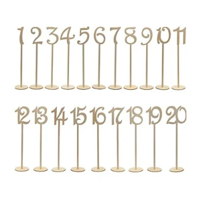 Image of Youngine Number 1 to 20 Wooden Table Numbers with Holder Base for Wedding Banquet Party Home Birthday Decoration (High)