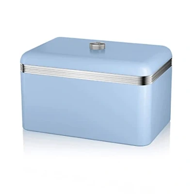 Image of Swan SWKA1010BLN Retro Bread Bin, Metal, 18 Litre, Blue