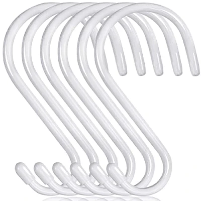 Image of DINGEE 6 inch Non Slip Rubber Coated White S Hook Heavy Duty,6 Pack Large Vinyl Hooks, Metal Shaped Hanger Hooks for Hanging Plants Outdoor,Closet Rod,Jeans, Pot Pan Cups Towels Hats