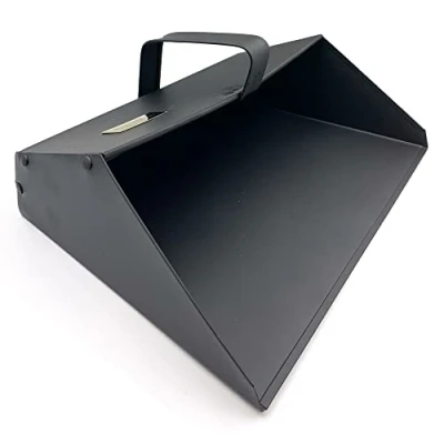 Image of Extra Strong Industrial Trade Metal Dustpan 35cm Wide Large Capacity Dust Pan with Handle Heavy Duty Black Hooded Garden Dustpan, and Dirt Collector Perfect for Indoor or Outdoor Use