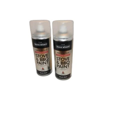 Image of The Stove Wizard BBQ &amp; Aerosol Professional Trade Paint BLACK Very High Temperature Resistant Up to 650C BBQs, Stoves, Chimineas, Automotive, Fire Screens Surrounds 2x 400ml tin