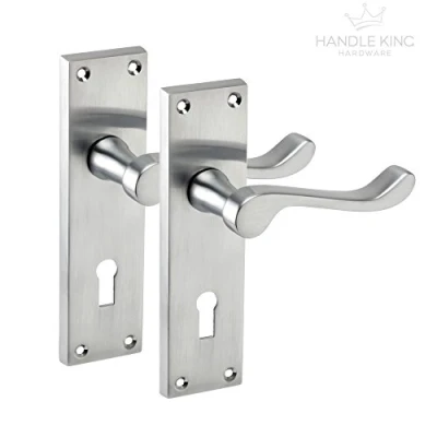 Image of Victorian Scoll Door Handles on Lock Backplate with Brushed Chrome Finish H751012SC