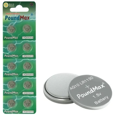 Image of 10 x AG10 Poundmax LR54 1.5 V Alkaline Button Cell Battery