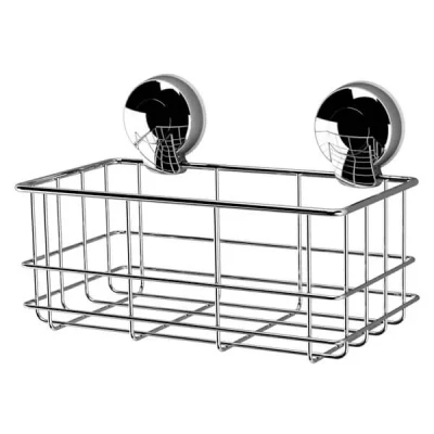 Image of Showerdrape Shower Basket Storage Floating, Suction Bathroom Organiser For Toiletries Shampoo Holder Accessories Chrome Shelf No Drilling Caddy Sponge