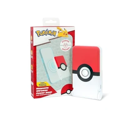 Image of OTL Technologies PK1186 Pokemon Pokeball Wireless Magnetic Power Bank Charger with Folding Stand Red