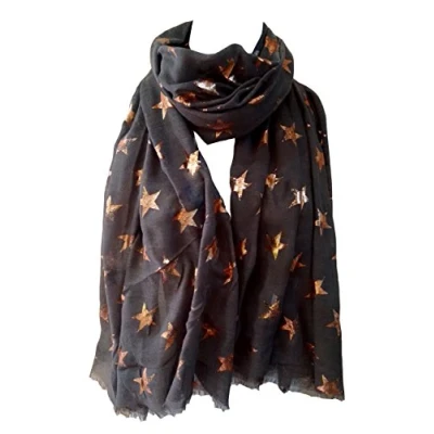 Image of GlamLondon Stars Scarf Rose Gold Glitter Foil Antique Star Print Ladies Party Wedding Fashion Wrap (Charcoal Grey)