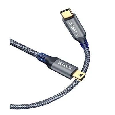 Image of AkoaDa 3 m USB Type C 3.1 to Mini 2.0 Cable, Data Cable Charging Compatible with Devices C, Ports (Grey)
