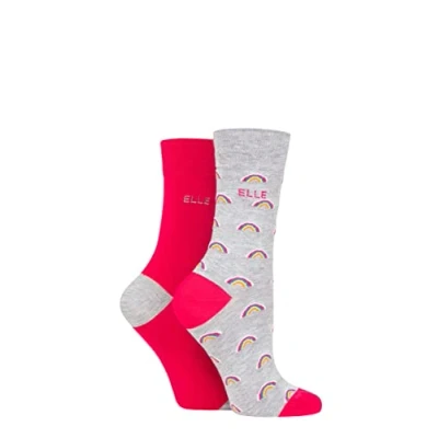 Image of Elle Ladies Bamboo Patterned and Plain Socks Pack of 2 Bright Rainbow 4 8