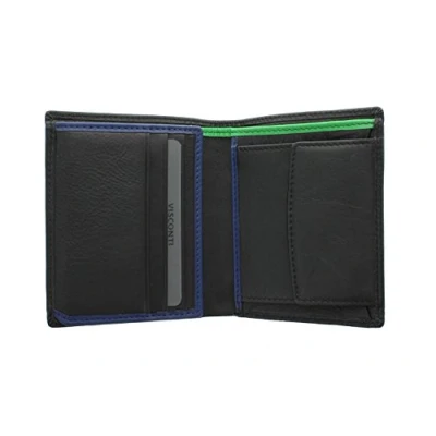 Image of VISCONTI Bond Collection DR NO Compact Gents Leather Wallet BD22 Black/Cobalt/Green