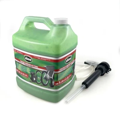 Image of Slime 10153SL Bike Tube Puncture Repair Sealant with Pump, Prevent and Repair, suitable for all Bicycles, Non Toxic, Eco Friendly, 3.78 Litre (1 Gallon) bottle, Green