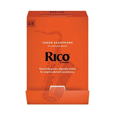Image of D’Addario Woodwinds Rico Tenor Sax Reeds Saxophone Crafted for Beginners, Students, Educators Strength 2.5, 50 Pack
