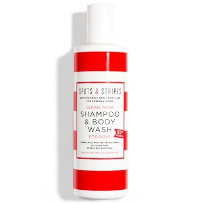 Image of Spots &amp; Stripes Clean Team Shampoo Body Wash for Boys, Multi Tasking Kids Leaves Skin and Hair Clean, Balanced Smelling Great. Sulphate Free (250ml)