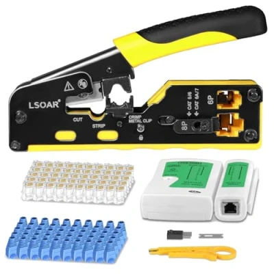 Image of Lsoar rj45 Crimp Tool Ethernet Crimping Kit Pass Through Crimper for Cat5e Cat6 Cat6a Cat7