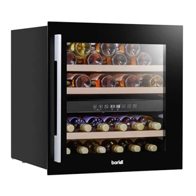 Image of Baridi 60cm Built In 36 Bottle Dual Zone Wine Cooler with Beech Wood Shelves Black DH117