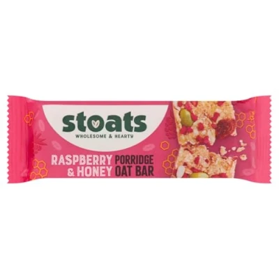 Image of Stoats Raspberry &amp; Honey Porridge Oat Bars Baked with Scottish Oats, Individually Wrapped, Great for Breakfast or On the Go Snacks Pack of 24 x 42g