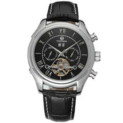 Image of FORSINING Men&#039;s Automatic Self wind Day Calendar Business Brand Leather Strap Wrist Watch FSG583M3S1