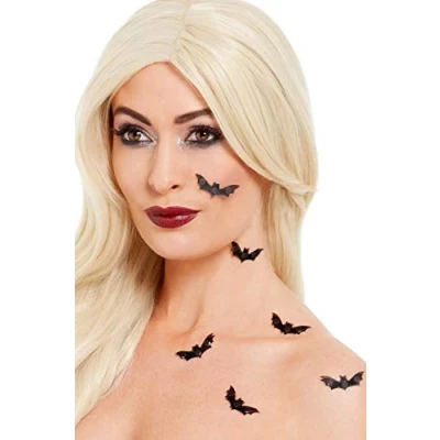 Image of Smiffys Make Up FX, 3D Bat Stickers, Black 6pcs, Cosmetics and Disguises Fancy Dress, Halloween Dress &amp; Disguises.