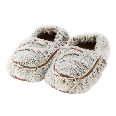 Image of Warmies Microwavable Slippers, Heatable Ladies Slippers with French Dried Lavender, Soothing Warmth and Comfort, One Size Marshmallow Beige Colour