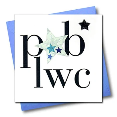Image of Claire Giles Hearts and Stars Welsh POB Lwc Good Luck Card, WHNS72, blue