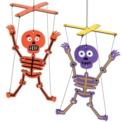 Image of Baker Ross AX245 Skeleton Wooden Puppet Craft Kits Pack of 3, Childrens Woodcraft Painting, Make Your Own, Crafts for Kids