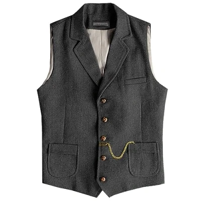 Image of Solovedress Mens Vintage Suit Waistcoat V Neck Wool Blend Regular Fit Vest for Wedding(Black,L)