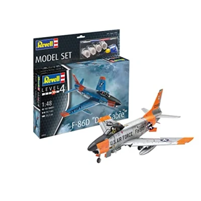 Image of Revell Model Set 63832 F 86D Dog Sabre 1:48 Scale Unbuilt/Unpainted Plastic Kit with Contacta Professional Glue, Paintbrush &amp; Selected Aqua Color Paints