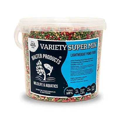 Image of Walters Variety Super Mix (5L Tub) Pond Fish Food for Goldfish, Koi and all Cold Water Nutritional Floating Pellets Sticks in Stay Fresh EasyTubs