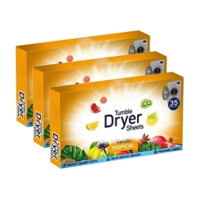Image of Tropical Tumble Dryer Sheets105 Sheets Long Lasting Fragrance and Softness Protect Against Static Help Reduce Creases Freshnes Fabric
