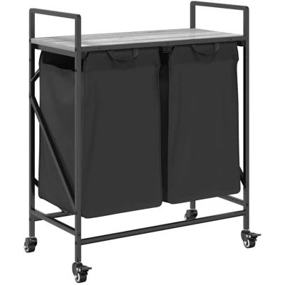 Image of vidaXL Laundry Basket 2 Compartments with Wheels Grey Sonoma