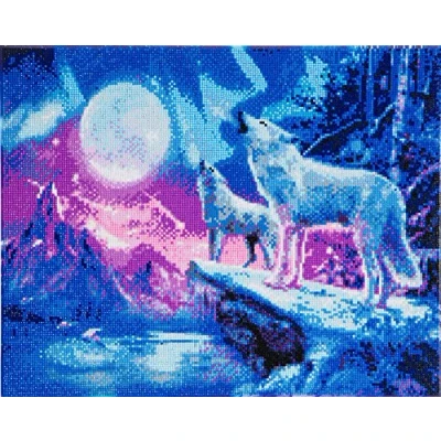Image of Crystal Art Wolves &amp; Northern Lights 40 x 50 cm Landscape Framed Kit
