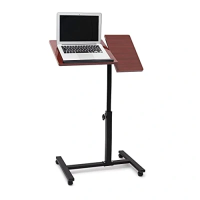 Image of Relaxdays Laptop Table Height Adjustable: 95 x 60 40.5 cm Sofa Couch Side With Wheels For Notebooks Tray Mouse High Shine Lacquered, Anti Slip, Mahogany Wood, Red
