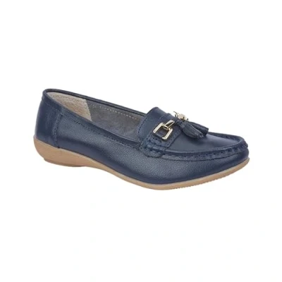 Image of Jo &amp; Joe Women Leather Flat Loafer Ladies Casual Comfy Slider Low Wedge Heel Work Shoes Royal Blue Size 5