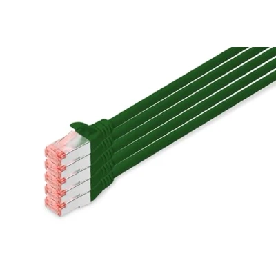 Image of Digitus LAN Cable Cat 6 10m 5 Pieces RJ45 Network S/FTP Shielded Compatible with Cat6A &amp; Cat7 Green