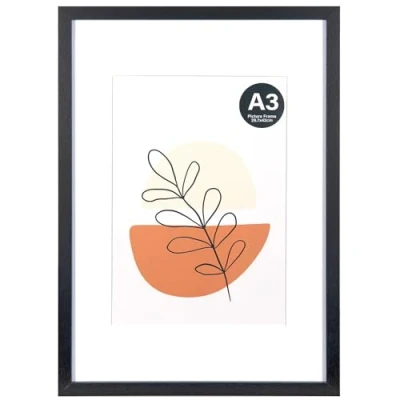 Image of KAIWIN Picture frame Black A3 with passe partout 21x30 cm (A4), Photo acrylic glass For hanging, photos, posters, puzzles Poster