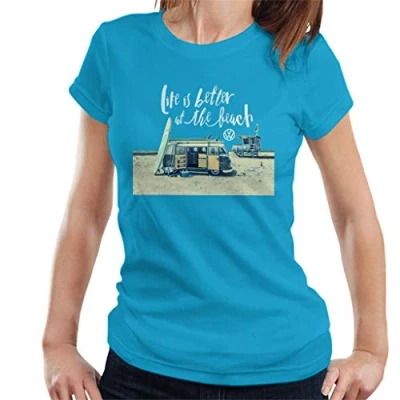 Image of Volkswagen Life is Better by The Beach Camper Women&#039;s T Shirt Navy Blue