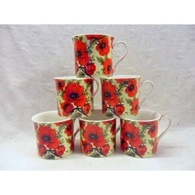 Image of Set of 6 red Poppy China Palace Mugs