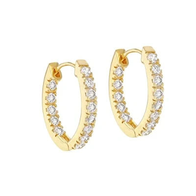 Image of Tuscany Silver Women&#039;s Sterling Gold Plated Cubic Zirconia Small Oval Hoop Earrings