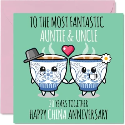 Image of Cute China Anniversary Card for Auntie &amp; Uncle 20 Years Together Happy 20th Wedding Cards Aunt, 145mm x Greeting Twentieth Anniversaries