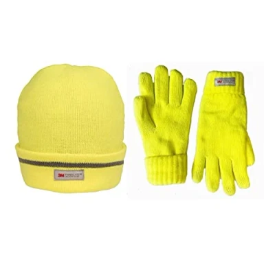 Image of JMC Mens HI VIS Reflective Thinsulate HAT and Glove Set (Yellow)