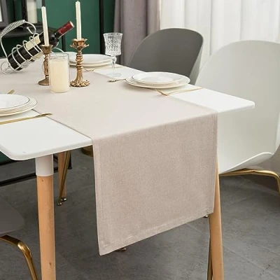 Image of Simurq Modern Table Runner Beige Dining with Lotus Effect Water Repellent &amp; Washable Runners Solid Color Decoration Outdoor and Indoor (Beige, 30x140 cm/ca.12x55 in)