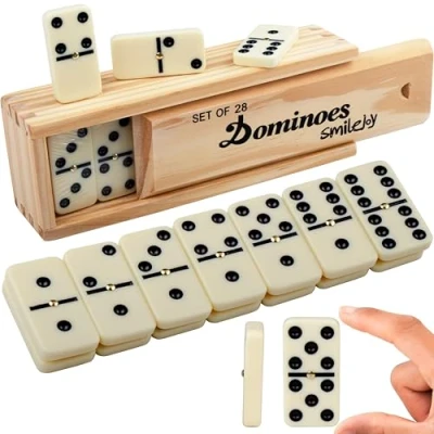 Image of Smilejoy Dominoes Set for Adults, Domino Classic Board Games,Double 6 Game 28 Pieces with Wood Case (2 Players)
