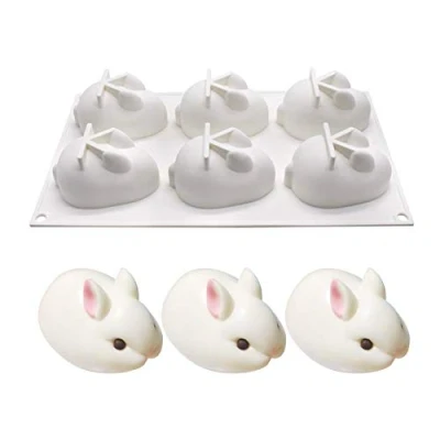 Image of JasCherry 6 Cavity Silicone Cake Mould, Rabbit Shaped Non Stick Baking Mold Soap Mould Bakeware Muffin Tray DIY Tools for Candy Chocolate Cupcake Jelly