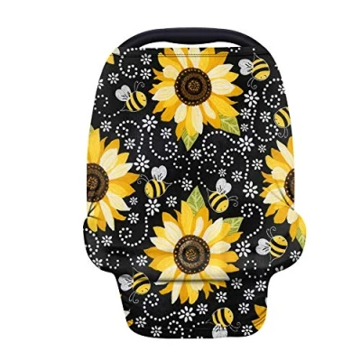 Image of Binienty Multi Use Baby Carseat Canopies Nursing Scarf, Sunflower Bees Cute Design, Stretch Infants Cover Breastfeeding